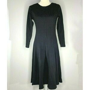 Vintage Ellen Ashley Beaded Midi Dress M Black Lin